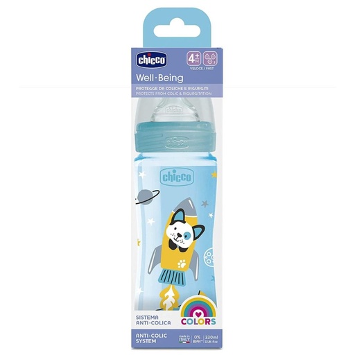 [G10320] CHICCO WELL BEING FAST SILICONE BLUE BOTTLE 330 ML